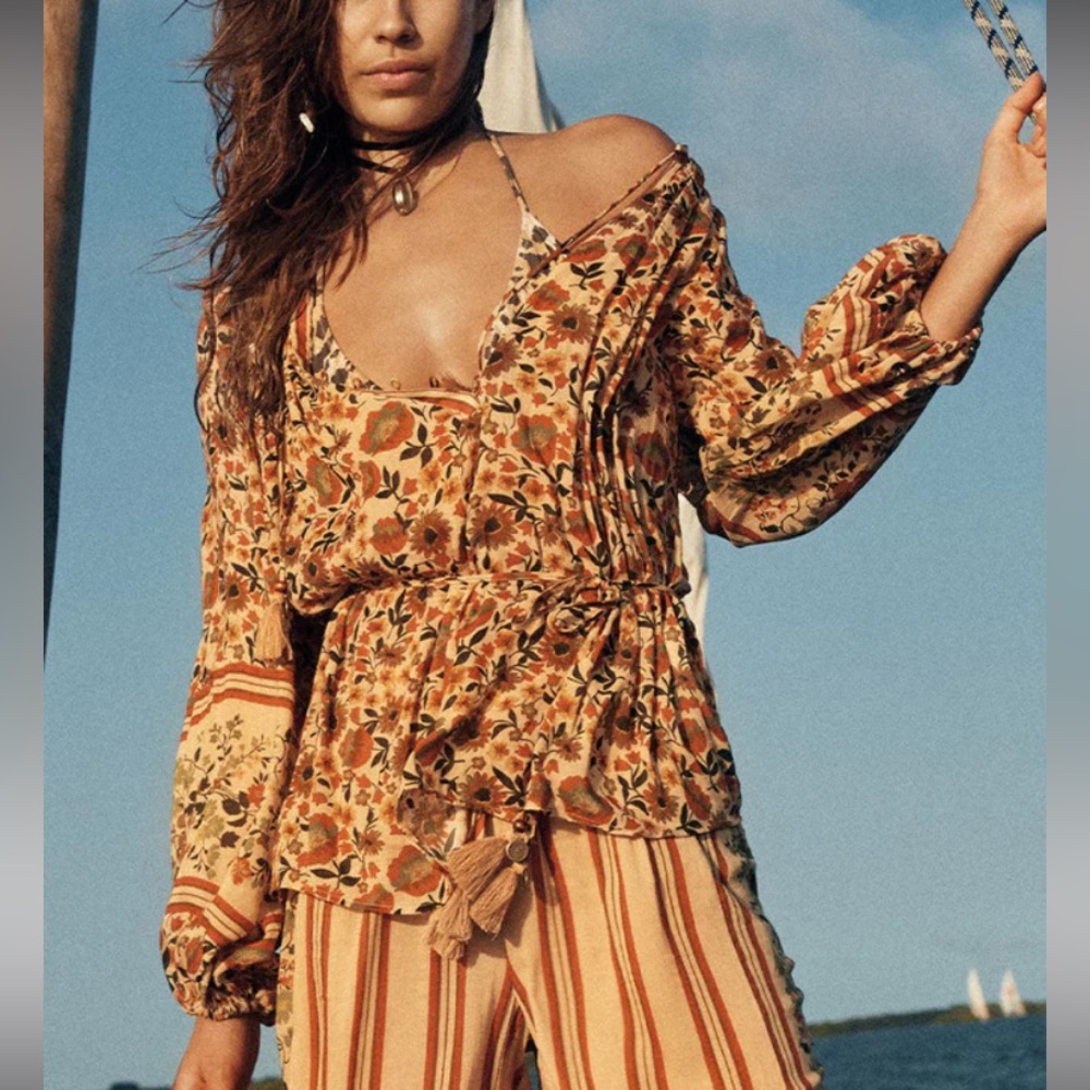 Spell IMPALA LILY TIE BLOUSE in Gold - Picture 2 of 7